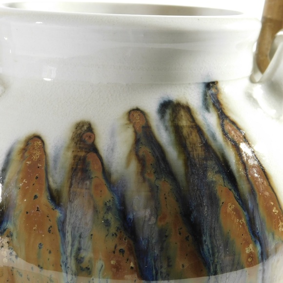 Studio Pottery Bamboo Handle RaKu Stoneware Teapot Signed - Picture 4 of 11